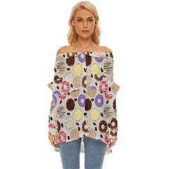Donuts! Off Shoulder Chiffon Pocket Shirt by fructosebat