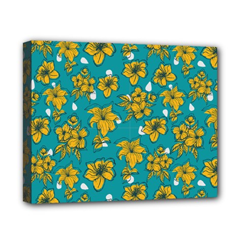 Turquoise And Yellow Floral Canvas 10  X 8  (stretched) by fructosebat