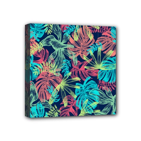 Neon Leaves Mini Canvas 4  X 4  (stretched) by fructosebat