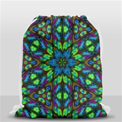 Blue Green Kaleidoscope Drawstring Bag (small) by bloomingvinedesign