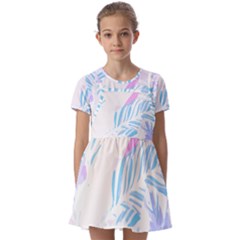 Blue T- Shirt Blue Tropical Pattern T- Shirt Kids  Short Sleeve Pinafore Style Dress by maxcute