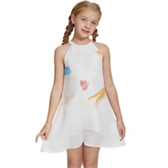 Cat Pattern T- Shirt Pattern Of Cats Playing With Toys T- Shirt Kids  Halter Collar Waist Tie Chiffon Dress by maxcute