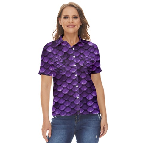 Purple Scales! Women s Short Sleeve Double Pocket Shirt by fructosebat