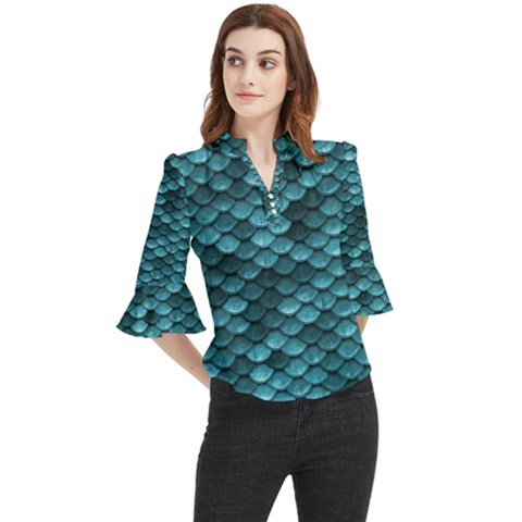 Teal Scales! Loose Horn Sleeve Chiffon Blouse by fructosebat