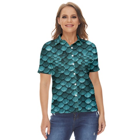 Teal Scales! Women s Short Sleeve Double Pocket Shirt by fructosebat