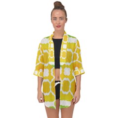 Yellow Seamless Pattern Open Front Chiffon Kimono by Ravend