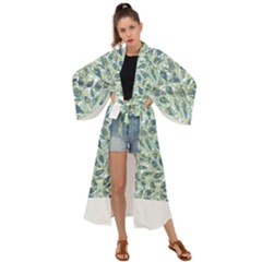 Nature Pattern T- Shirt Minimalist Leaf Line Art Illustration As A Seamless Surface Pattern Design ( Maxi Kimono by maxcute