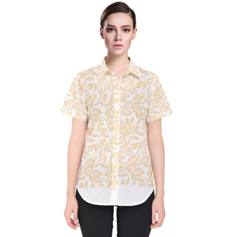 Nature Pattern T- Shirt Minimalist Leaf Line Art Illustration As A Seamless Surface Pattern Design ( Women s Short Sleeve Shirt by maxcute