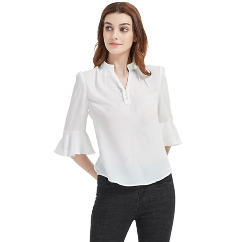 Rose T- Shirt Single Black And White Rose T- Shirt Loose Horn Sleeve Chiffon Blouse by maxcute
