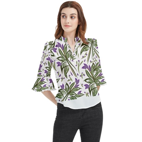 Tropical Island T- Shirt Pattern Love Collection 3 Loose Horn Sleeve Chiffon Blouse by maxcute