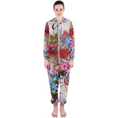 Romantic Cotton Pattern Wallpaper Texture Design Art Hooded Jumpsuit (ladies) by Jancukart