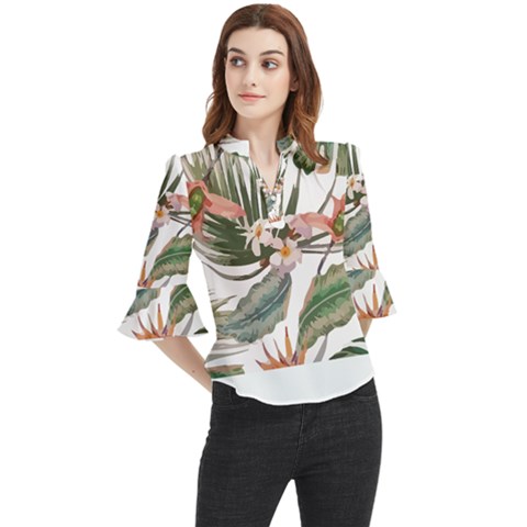 Tropical T- Shirt Tropical Pattern Quiniflore T- Shirt Loose Horn Sleeve Chiffon Blouse by maxcute