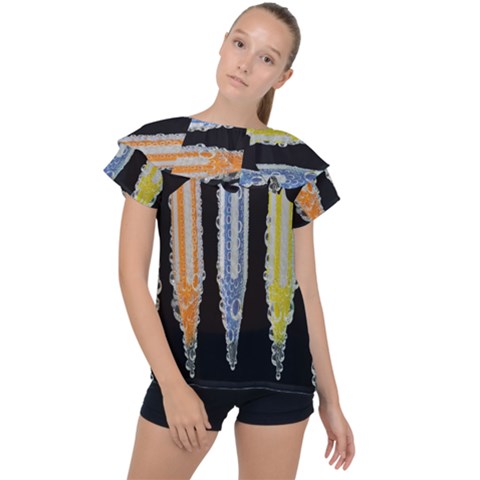 Pencil Colorfull Pattern Ruffle Collar Chiffon Blouse by artworkshop