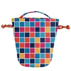 Square Plaid Checkered Pattern Drawstring Bucket Bag by Ravend
