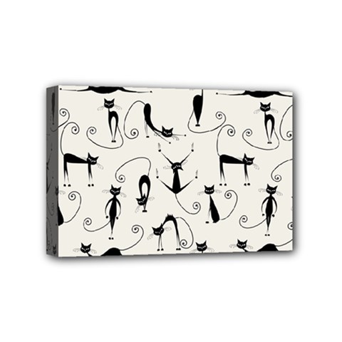 Pattern Cats Black Feline Kitten Mini Canvas 6  X 4  (stretched) by Ravend