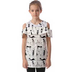 Pattern Cats Black Feline Kitten Fold Over Open Sleeve Top by Ravend