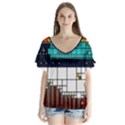 Abstract Statistics Rectangles Classification V-Neck Flutter Sleeve Top View1