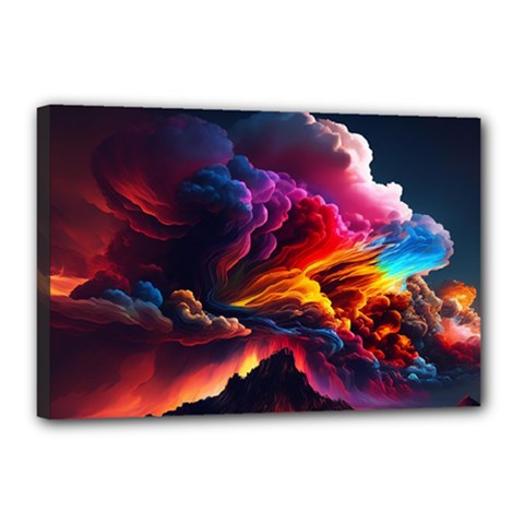 Ocean Sea Wave Clouds Mountain Colorful Sky Art Canvas 18  X 12  (stretched) by Pakemis