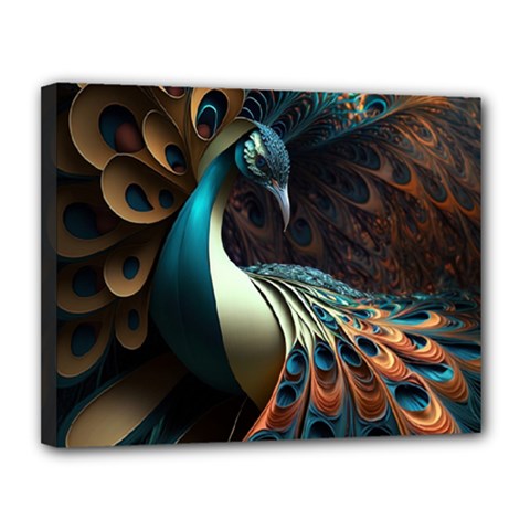 Peacock Bird Feathers Colorful Texture Abstract Canvas 14  X 11  (stretched) by Pakemis
