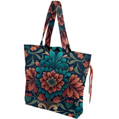 Flower Pattern Modern Floral Drawstring Tote Bag by Ravend