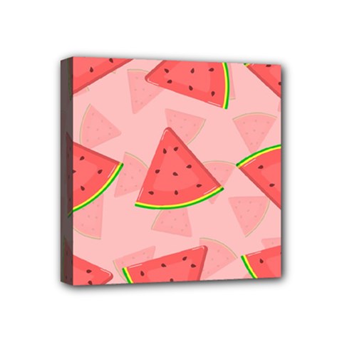 Background Watermelon Pattern Fruit Food Sweet Mini Canvas 4  X 4  (stretched) by Jancukart