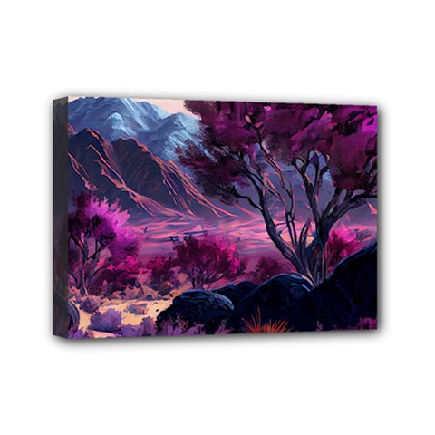 Landscape Landscape Painting Purple Purple Trees Mini Canvas 7  X 5  (stretched) by Jancukart