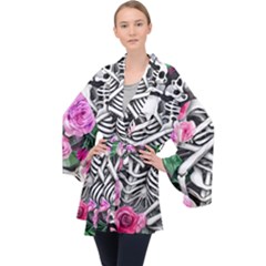 Floral Skeletons Long Sleeve Velvet Kimono  by GardenOfOphir