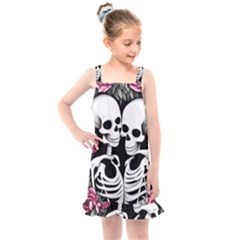 Black And White Rose Sugar Skull Kids  Overall Dress by GardenOfOphir