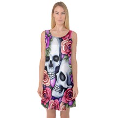 Floral Skeletons Sleeveless Satin Nightdress by GardenOfOphir