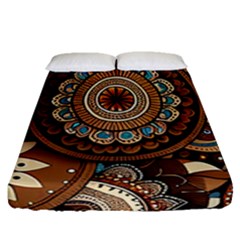 Bohemian Flair In Blue And Earthtones Fitted Sheet (queen Size) by HWDesign