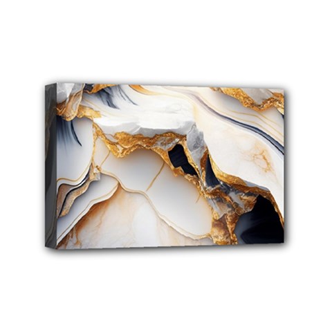 Marble Stone Abstract Gold White Mini Canvas 6  X 4  (stretched) by Ravend