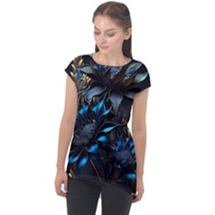 Flower Metal Flowers Sculpture Cap Sleeve High Low Top by Ravend