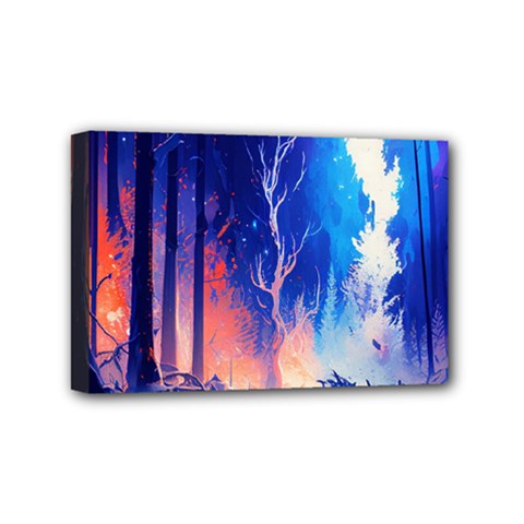 Winter Snow Mountain Fire Flame Mini Canvas 6  X 4  (stretched) by Ravend