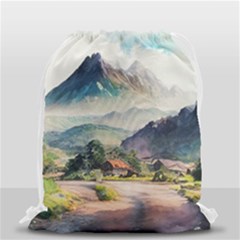 Countryside Trees Grass Mountain Drawstring Bag (small) by Ravend