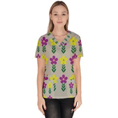 Pattern Flowers Art Creativity Women s V-neck Scrub Top by Uceng