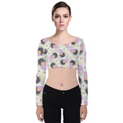 Pattern Pastel Drawing Art Velvet Long Sleeve Crop Top by Uceng