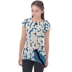 Flower Flora Decoration Pattern Cap Sleeve High Low Top by Uceng