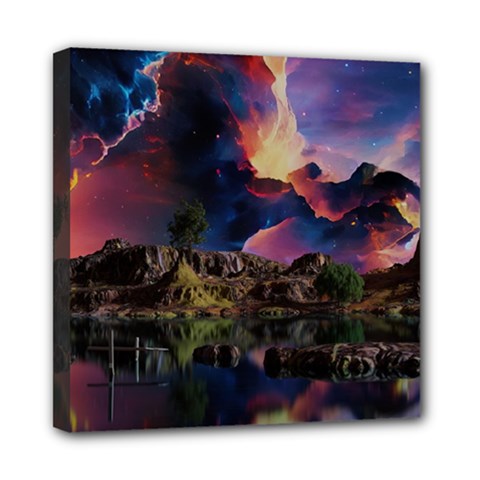 Lake Galaxy Stars Science Fiction Mini Canvas 8  X 8  (stretched) by Uceng
