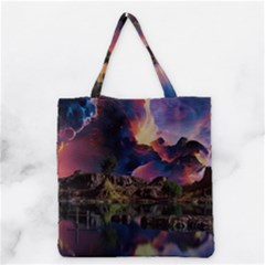 Lake Galaxy Stars Science Fiction Grocery Tote Bag by Uceng