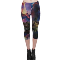 Lake Galaxy Stars Science Fiction Capri Leggings  by Uceng