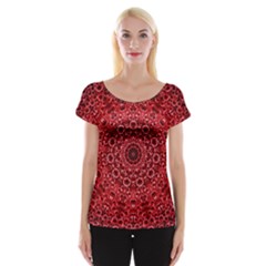 Red Wallpaper Mandala Pattern Art Cap Sleeve Top by Uceng