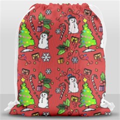 Santa Snowman Gift Holiday Drawstring Bag (large) by Uceng