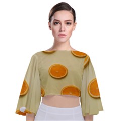 Fruite Orange Tie Back Butterfly Sleeve Chiffon Top by artworkshop