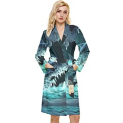 Sculpture Dinosaur Shark Frozen Winter Fantasy Long Sleeve Velvet Robe by Ravend