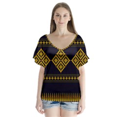 Abstract Antique Architecture Art Artistic Artwork V-neck Flutter Sleeve Top by Ravend