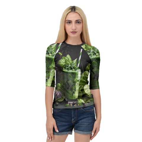 Ai Generated Drink Spinach Smooth Apple Ginger Quarter Sleeve Raglan Tee by danenraven