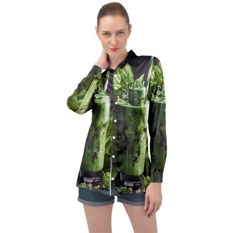 Ai Generated Drink Spinach Smooth Apple Ginger Long Sleeve Satin Shirt by danenraven