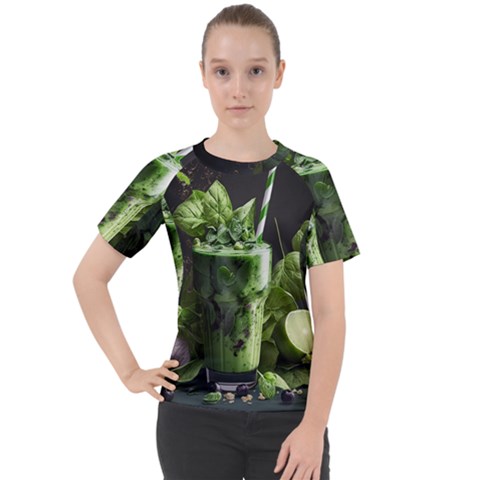Ai Generated Drink Spinach Smooth Apple Ginger Women s Sport Raglan Tee by danenraven