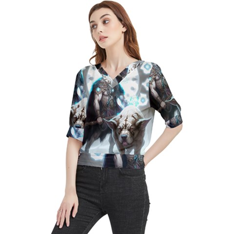 Ai Generated Viking God Fantasy Dog Norse Man Quarter Sleeve Blouse by danenraven