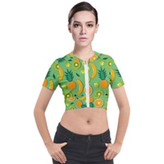 Fruit Tropical Pattern Design Art Pattern Short Sleeve Cropped Jacket by Ravend
